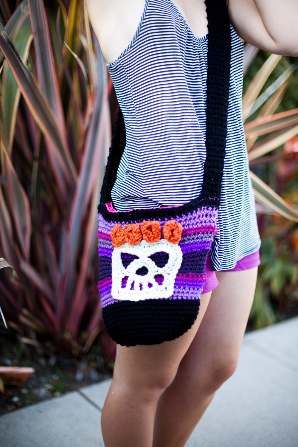 SALE Black, Shades of purple and Orange Sugar Skull Bag