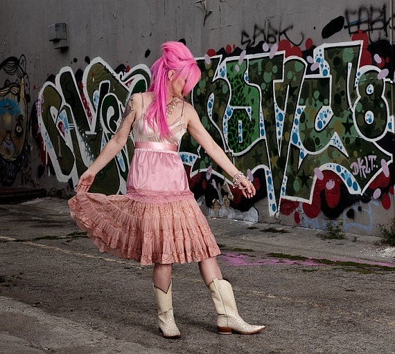 nude lace dress revived  cream blush & pink  petticoat crinoline by Mermaid Miss K