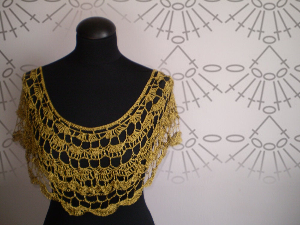 golden crocheted silk  shawl shrug