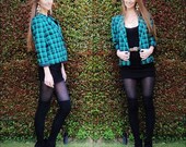 SALE Vintage plaid blazer green and black two button jacket size
