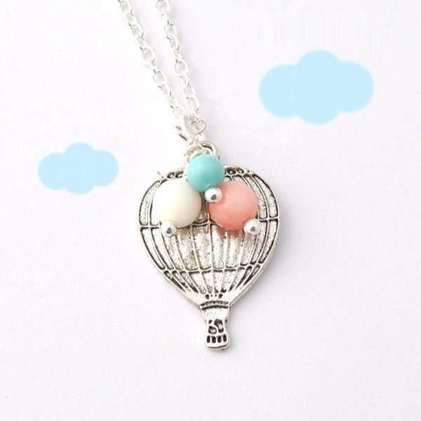 hot air balloon necklace - love is in the air - Up Up and Away - pastel beads - cute necklace, kawaii jewelry - JewelMango
