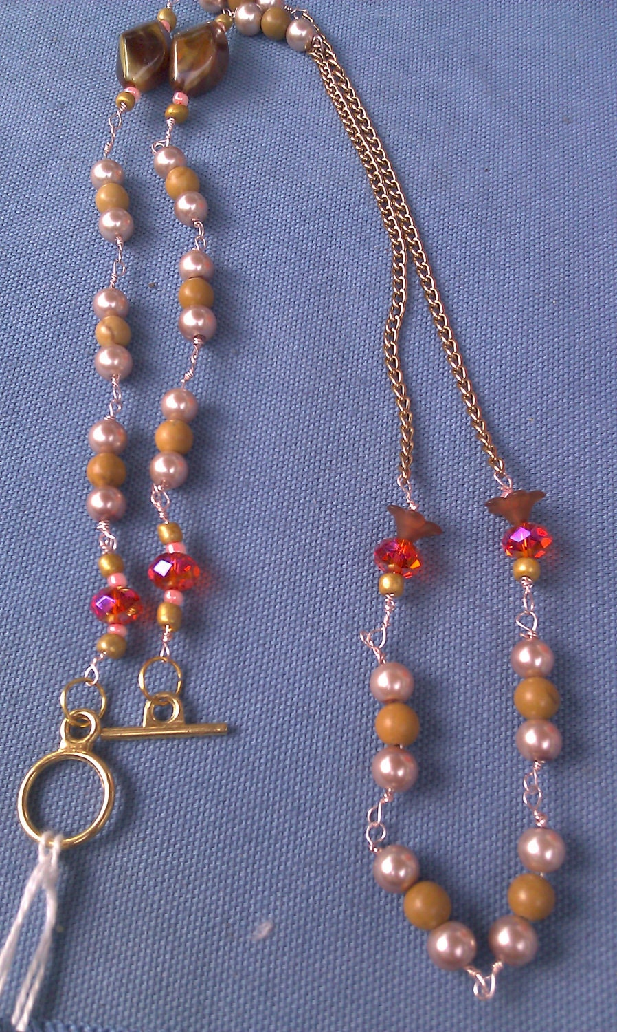 Natural tan Brown orange pearl stone flower gold necklace