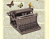 Dictionary Art Print Vintage Upcycled Book Page Vintage Typewriter with Butterflies Book Print