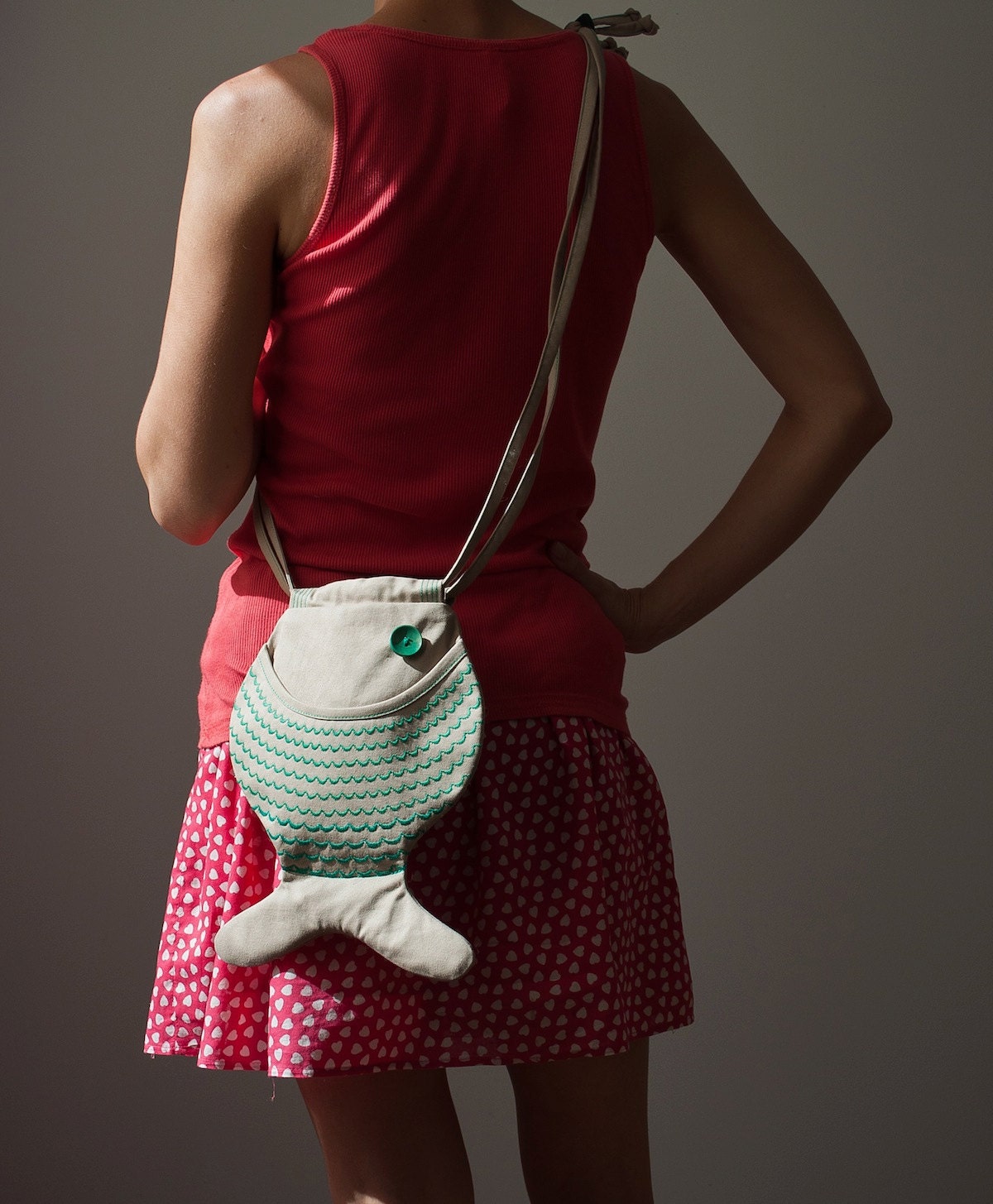 Fish Bag Purse Nautical Beige Green Bag Cute Bag Marine Style Hipster Fun Purse Summer Fashion Textile Bag Purse