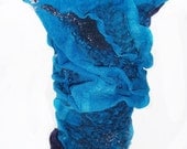 Hand crafted blue vase "The Blue Lagoon",nunofelted art sculpture.Ready to shipp