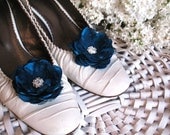 Blue bridal shoe clips, blue fabric flowers for shoes, something blue, bridal accessories, bridesmaid shoe clips