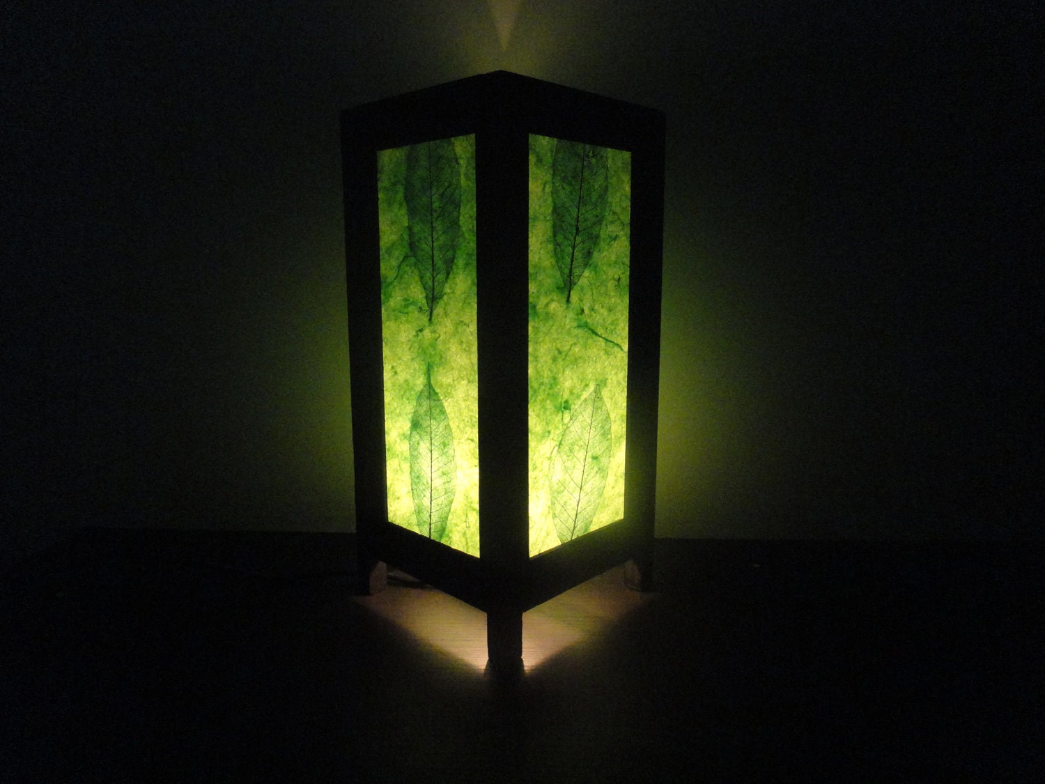 Asian Oriental New Green Leaves Art Bedside Floor or Table Lamp Paper Light Shades Furniture Home Decor