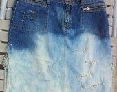 Ombre UnionBay Denim Skirt Distressed Bleached to make them look "dirty" Silver Cone Studs High side slit Size 13