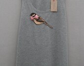 Women's Bird Top Handmade Grey Cotton Jersey Vest Tunic Tank Top