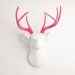 Faux Taxidermy - The Boris - White W/ Pink Antlers Resin Deer Head- Stag Resin White Faux Taxidermy