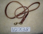 Latigo leather  LEASH 1/2" X  38" with swivel solid BRASS bolt shap,   makes great show leash for some breeds