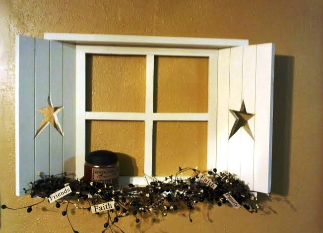 Primitive, Americana, Country decor Window shelf w shutters