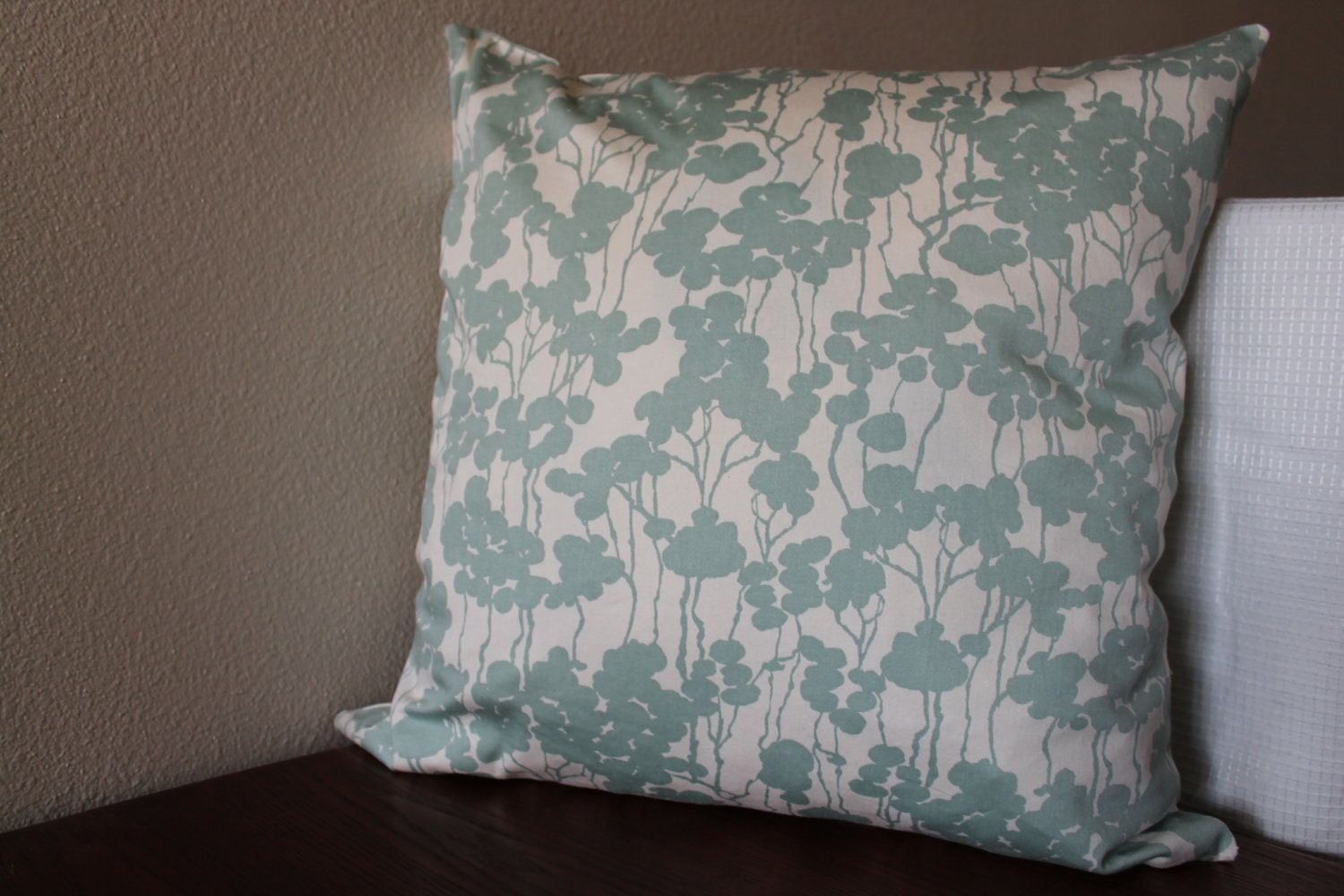 Botanical Pillow Cover--Contemporary Watercolor Blue Green Floral --18'' x 18''