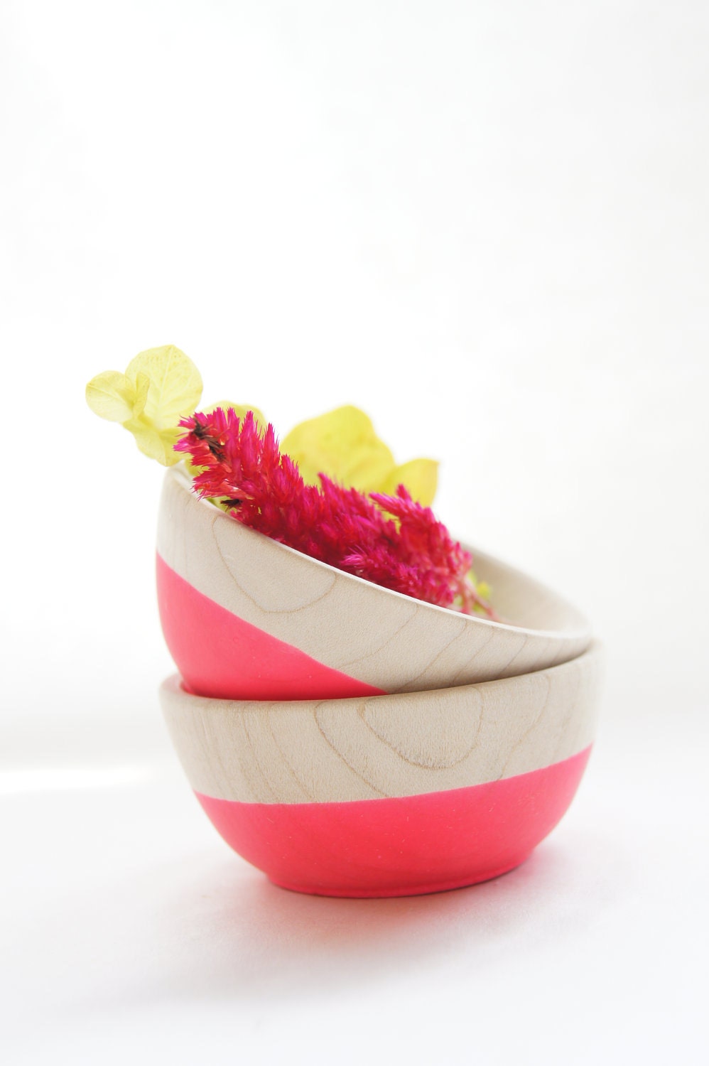 Wooden Mini Bowl Set of Two: Neon Pink , Hostess gift