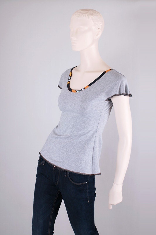 Relaxed, Lotus, Top, Tshirt with little Elegant Angel Sleeves, Cute and Comfy, Light Gray.