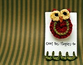 Handmade Crochet Owl Hair Clip in Red and Forest Green