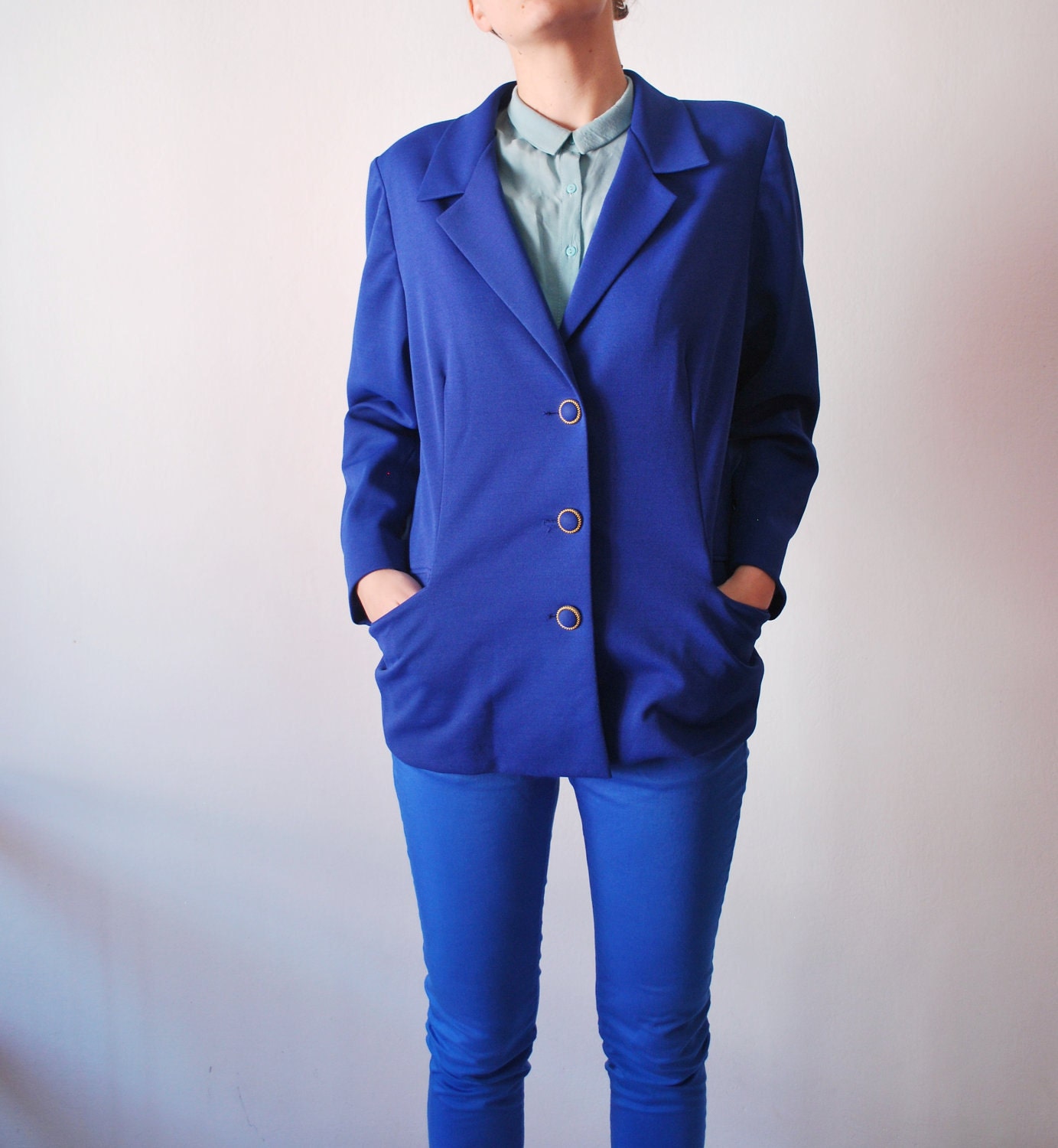 20% SALE Vintage electric blue jacket blazer women size medium