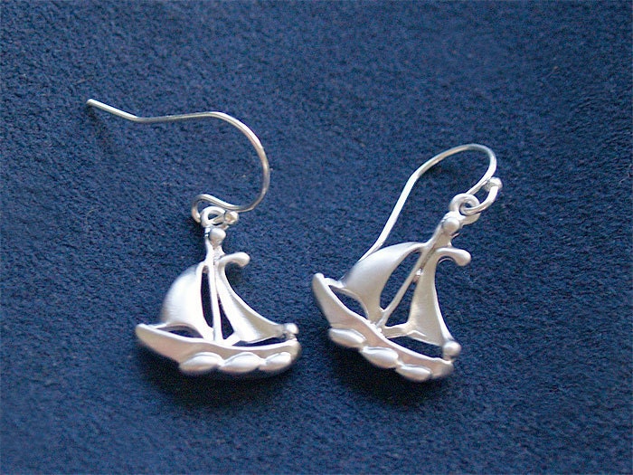 Sailboat Earrings - Sailing Jewelry on 925 Sterling Wire, Nautical Jewelry, Sailor, Sailboat, Ocean Jewelry