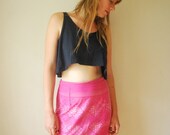 Hot Pink Lace Effect Hand Dyed High Waist Pencil Skirt. Size Medium