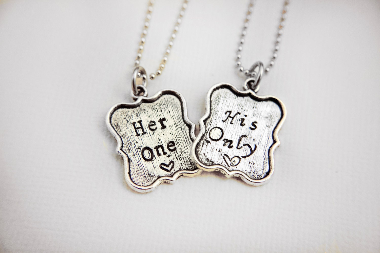 Hand Stamped necklace set, The Original Her One & His Only, couple necklaces perfect for anniversaries and engagements