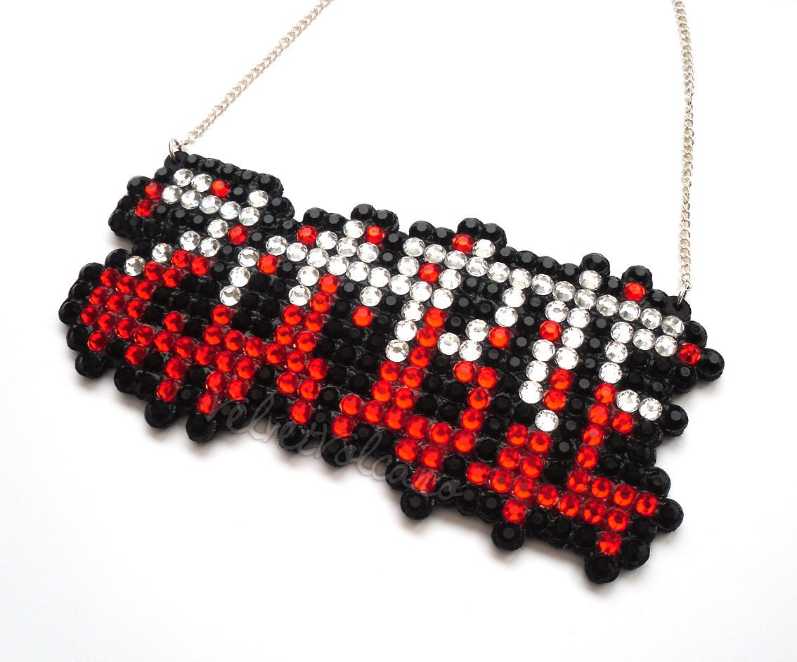Psychobilly Blood Splattered Zombie Necklace - Rockabilly - Horror & Halloween Crystal Encrusted Jewellery