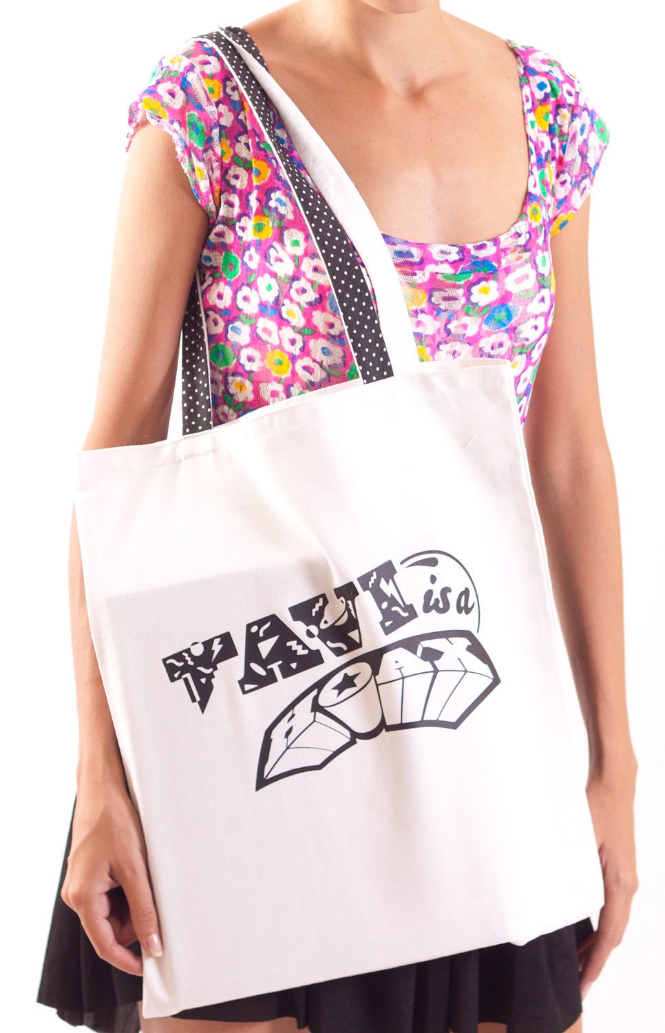 ON SALE White Print Canvas Tote Bag Tavi is a Hoax