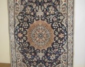Stunning Persian Rug, Wool and Silk Rug, Nai'n rug, Rug, Semi Antique Fine and Handmade rug, vintage rug, hand woven rug, persian rugs uk,