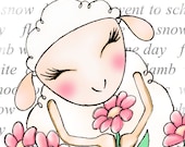 Little Lamb, Nursery Art, Baby Girl, children decor, 11x14 print, pink cream white girls room