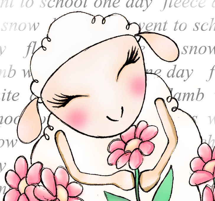 Little Lamb, Nursery Art, Baby Girl, children decor, 11x14 print, pink cream white girls room