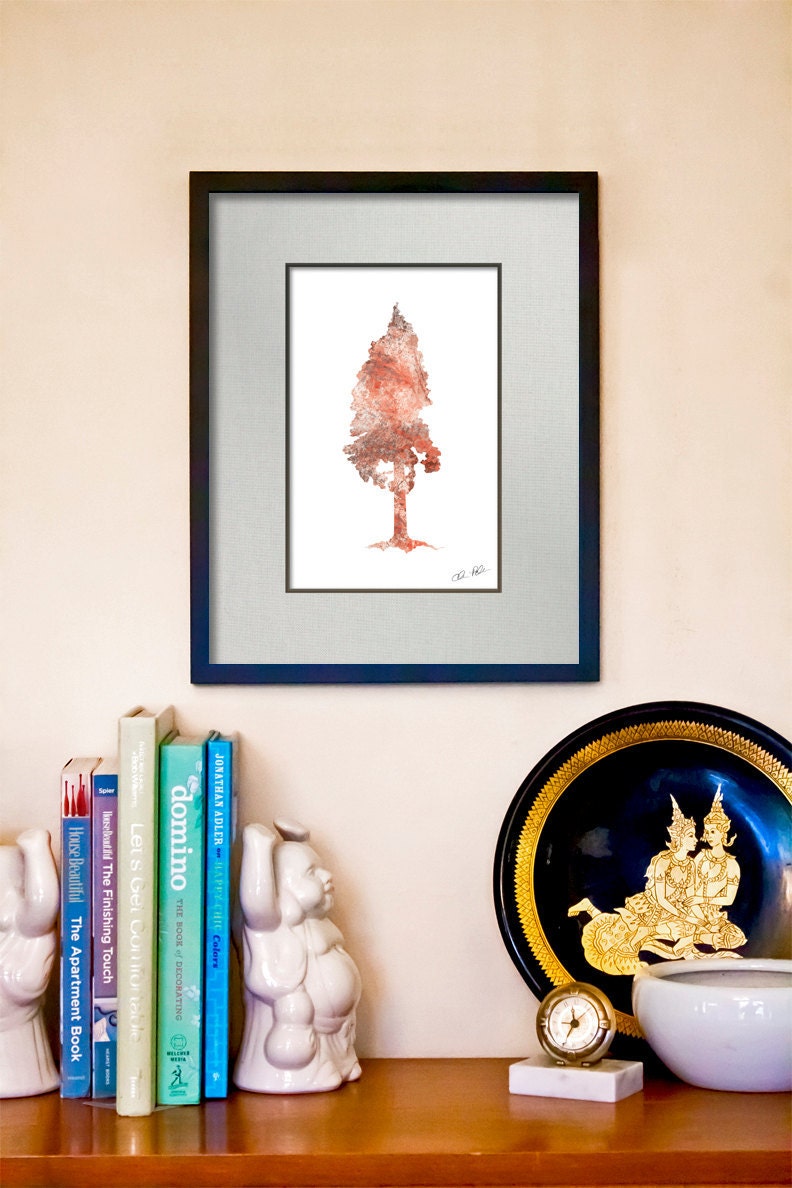 Ink and Paint Textured Redwood Tree Fine Art Print - 11x14 Giclée Art Poster