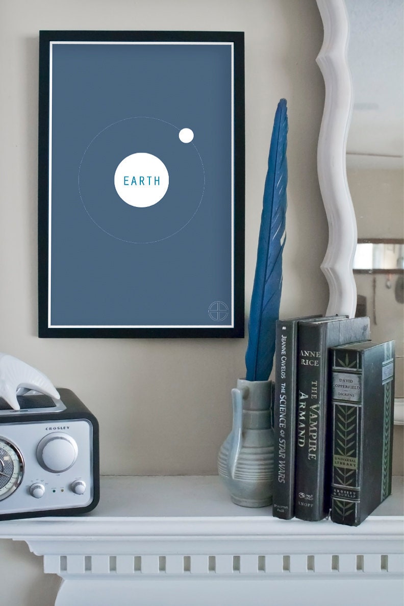 The Planets Series: Earth and the Moon - Scientific Infographic Minimalist Poster Art