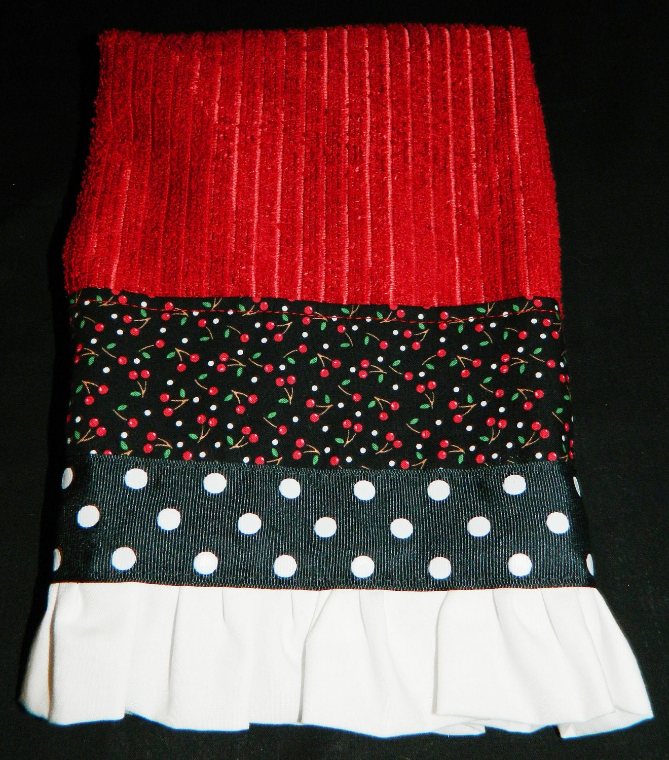 Cherries - Mary Engelbreit Fabric - Embelished Kitchen Hand Towel