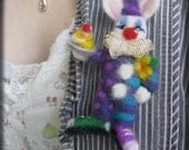 Felted Clown Bunny Rabbit Needle Felted Circus Brooch 'Funny Bunny'