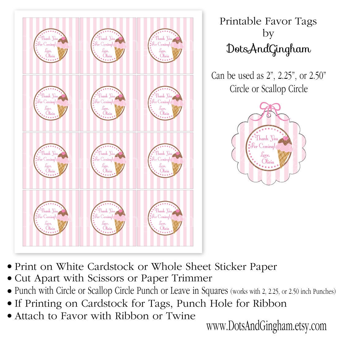 Ice Cream Favor Tags - Printable Ice Cream Ice Cream Cone Favor Tags by DotsAndGingham