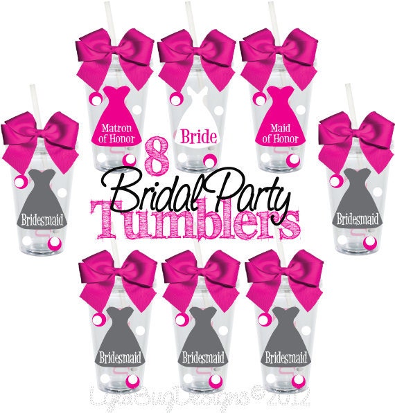 Set of 8 Bridal Party Gifts Personalized 16oz Acrylic Tumblers