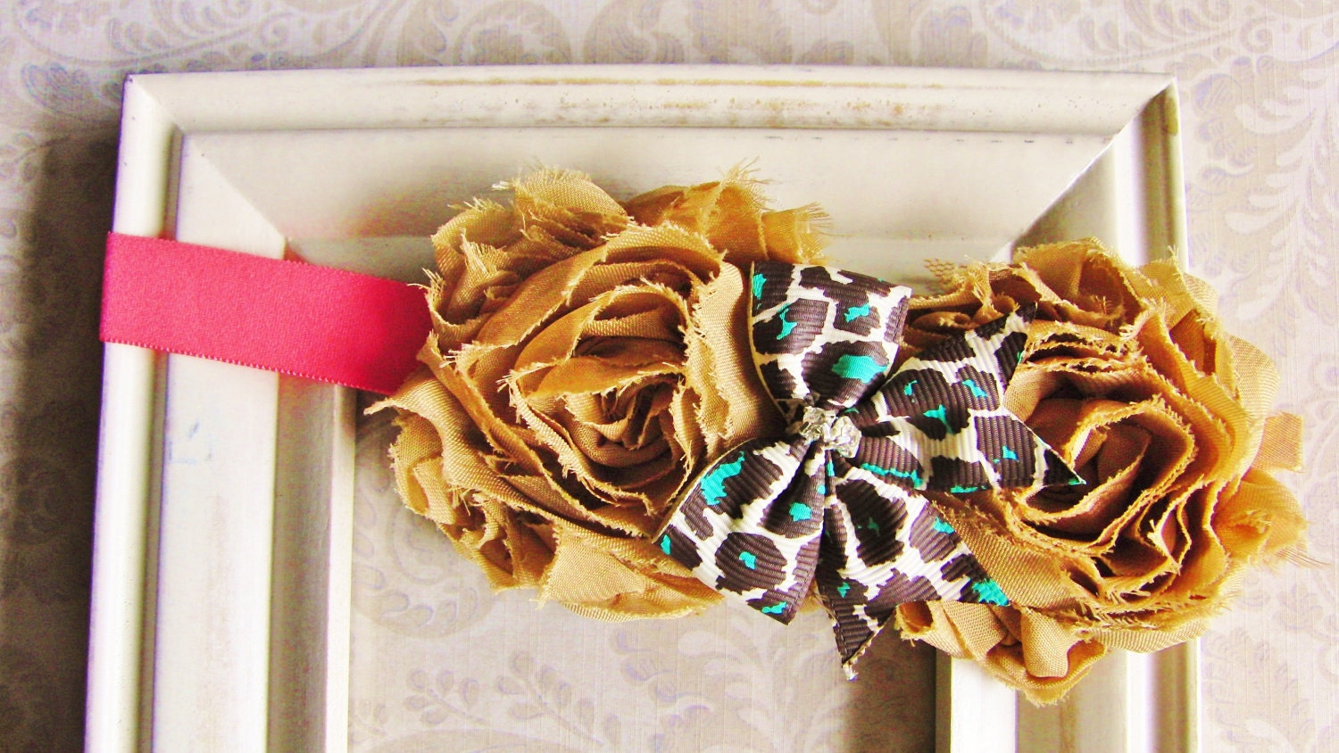 Shabby Chic Headband - Shabby Chic Baby Headband - Brown and Pink Headband - Baby Girl Headband - Newborn Infant Toddler Girl Headband
