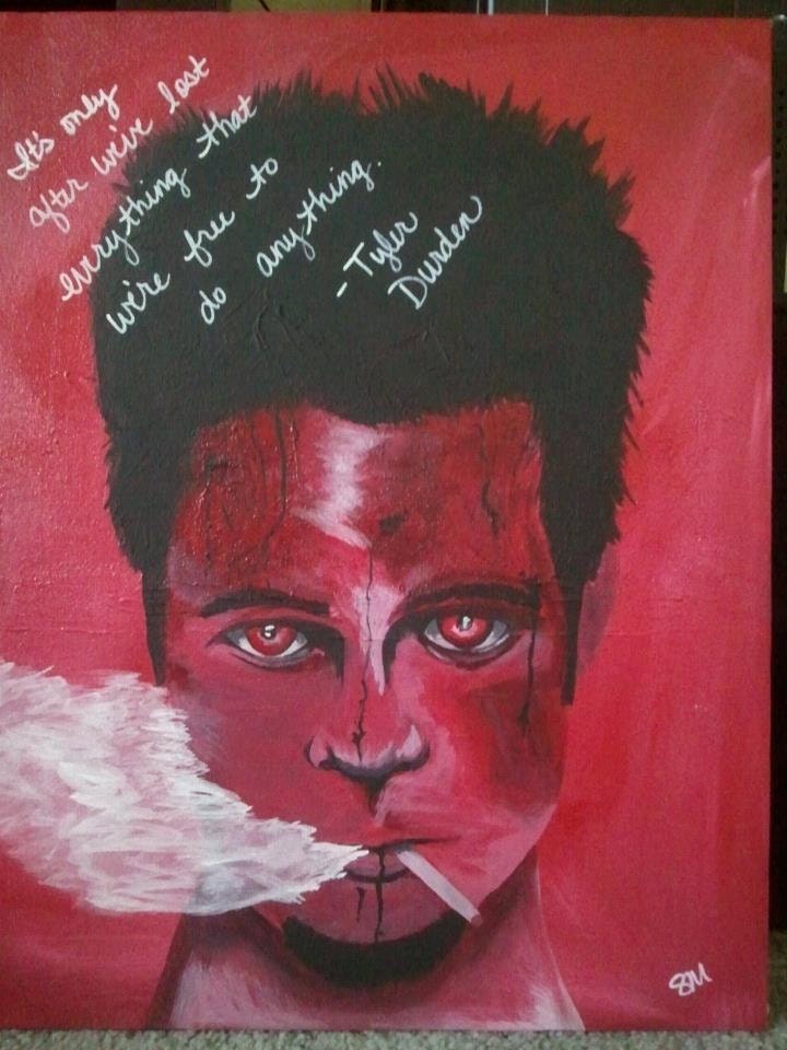 RESERVED - Fight Club - Red Tyler Durden Portrait with Quote - Original Acrylic Painting - Black and White - Geekery - Humor - Movies