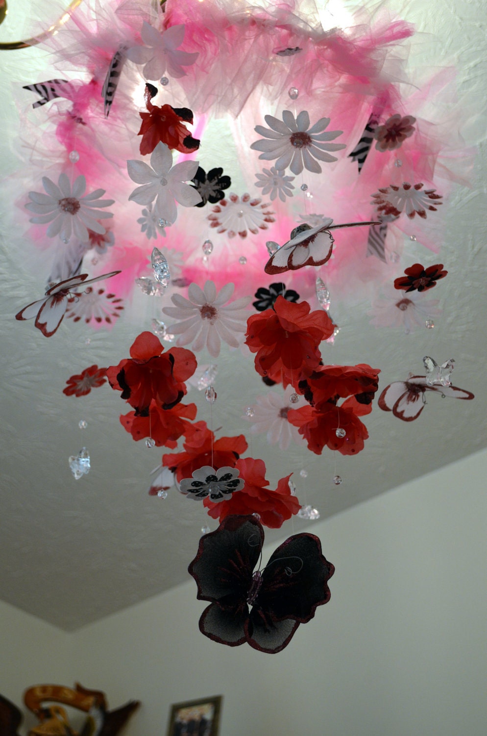 Hot Pink/White/Black Butterfly mobile Nursery Decor, Baby Shower Gift