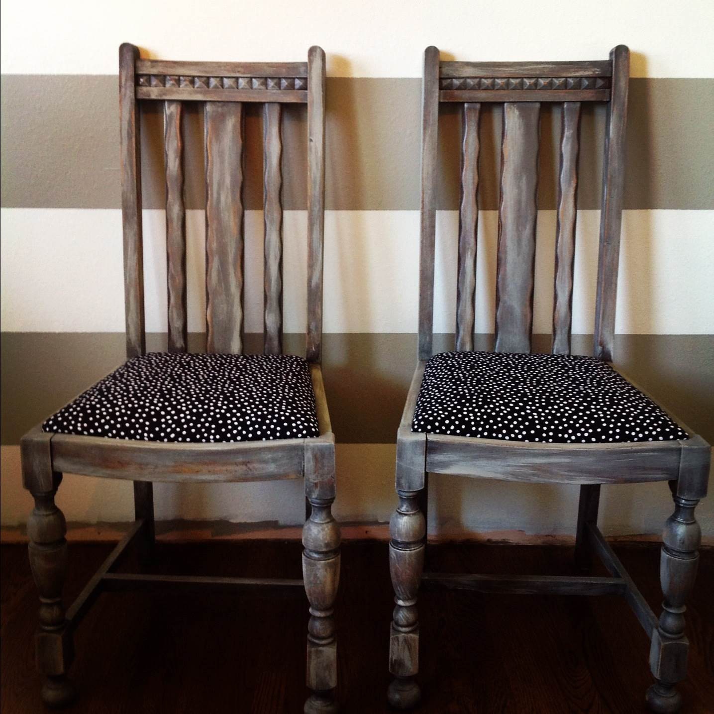 Saved for Julianna-Distressed Black and White Polka Dot Vintage Dining Room Chairs