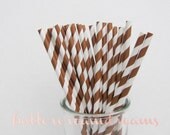 SALE - Striped Paper Drinking Straws (25) - CHOCOLATE BROWN