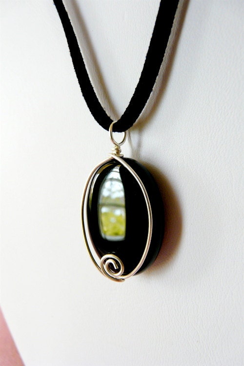 Black Onyx Pendant Sterling Silver Wire Wrap Stone Pendant Simple Bohemian Pendant Adjustable Length