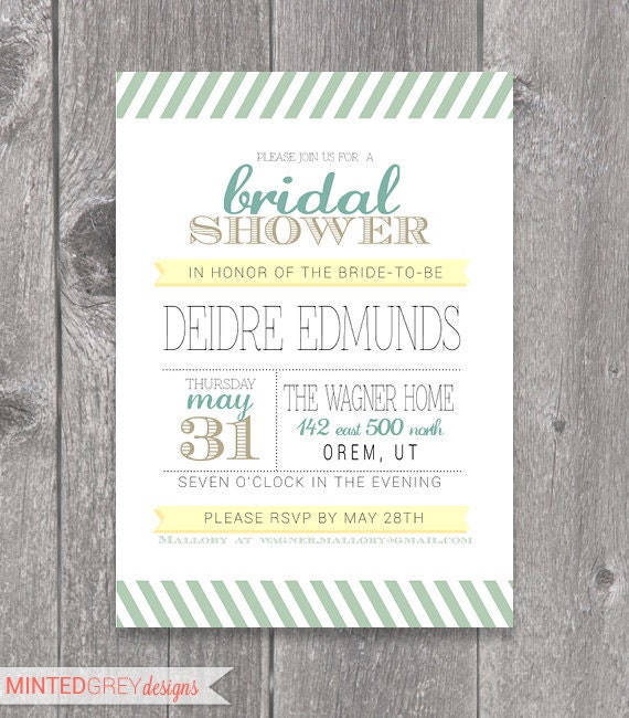 Printable Mint Green, Gold & Yellow Bridal Shower Invitation