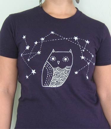 STARRY OWL T-Shirt (Navy Blue) by boygirlparty, unique animal / owl shirt with constellation stars -- men women sizes