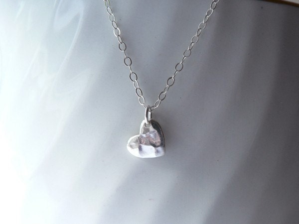 tiny silver heart necklace - small hammered heart pendant necklace - mother's day jewelry by windowsill