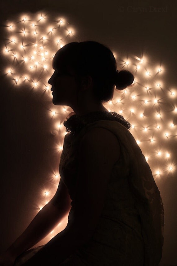 Evidence of Light - FREE SHIPPING Print Girl Silhouette Spots Orange Warm Antique Gown Shadow Black Yellow Stars Surreal Dark