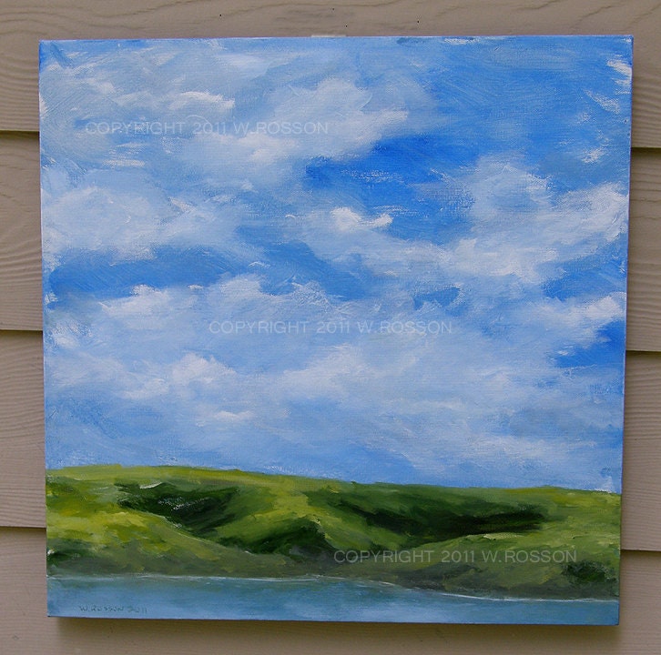 Uninhabitable Island Fine Art, Gallery Wrapped, Landscape Original Painting, Winjimir Ocean Sea Sky Clouds Land