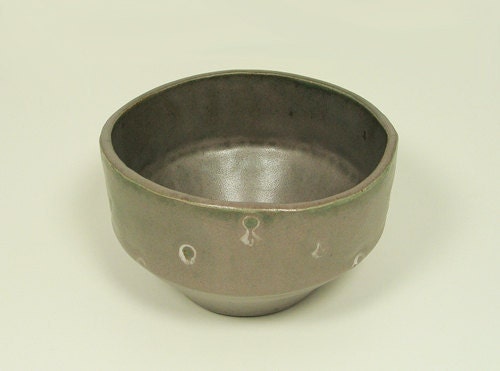 Handmade Pottery Bowl in Green with a Lavender Blush