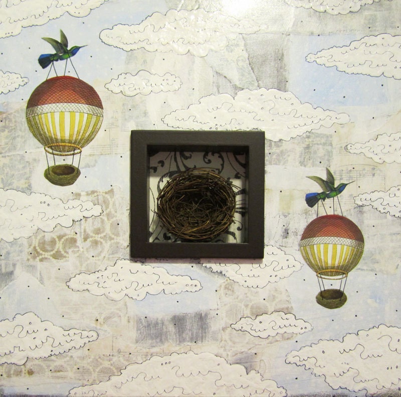 Bird Painting , Original Mixed Media Acrylic Painting , Whimsical Art Painting , One of a Kind