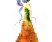Gypsy - Art Print wedding dress fashion sketch design autumn bride spirit lady mountain woman nature watercolor painting Oladesign 5x7