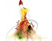 Melt Away Memory - Art Print fashion sketch dress design feminine watercolor painting spirit woman fire burning hair flowers Oladesign 8x10
